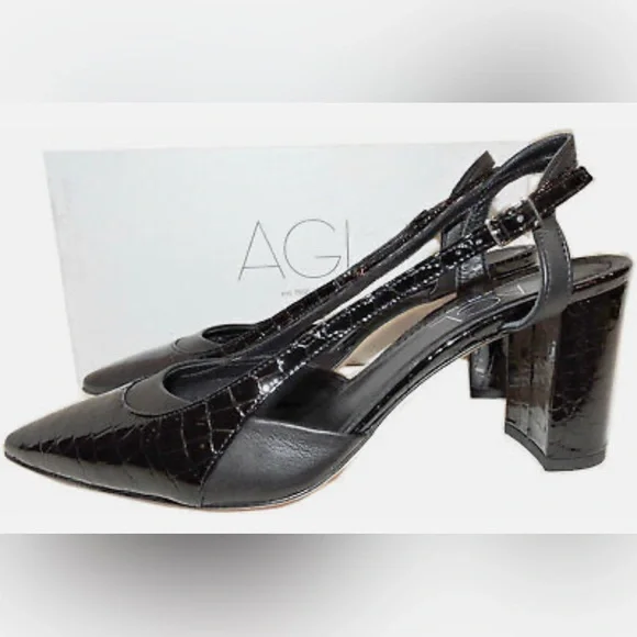 AGL Attilio Giusti Leombruni Black Patent Leather Slingback Pumps